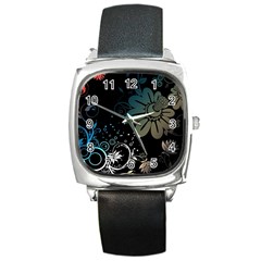 Flower Abstract Desenho Square Metal Watch