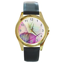 Leaf Desenho Micro Round Gold Metal Watch by Bedest