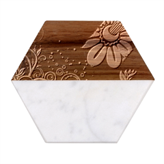 Flower Abstract Desenho Marble Wood Coaster (Hexagon) 