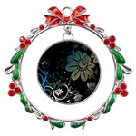 Flower Abstract Desenho Metal X mas Wreath Ribbon Ornament Front