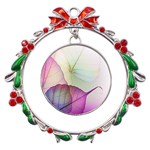 Leaf Desenho Micro Metal X mas Wreath Ribbon Ornament Front