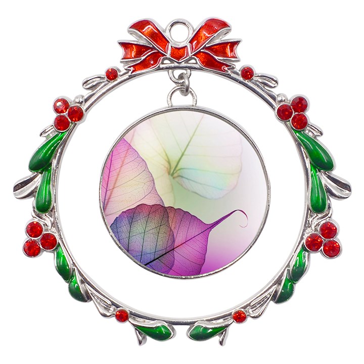 Leaf Desenho Micro Metal X mas Wreath Ribbon Ornament