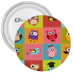 Owls Pattern Abstract Art Desenho Vector Cartoon 3  Buttons by Bedest