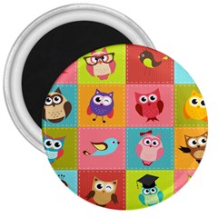 Owls Pattern Abstract Art Desenho Vector Cartoon 3  Magnets by Bedest