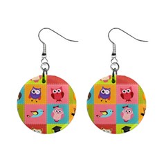 Owls Pattern Abstract Art Desenho Vector Cartoon Mini Button Earrings by Bedest