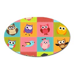 Owls Pattern Abstract Art Desenho Vector Cartoon Oval Magnet by Bedest