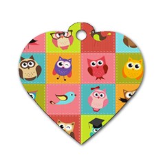 Owls Pattern Abstract Art Desenho Vector Cartoon Dog Tag Heart (one Side) by Bedest