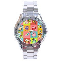 Owls Pattern Abstract Art Desenho Vector Cartoon Stainless Steel Analogue Watch by Bedest