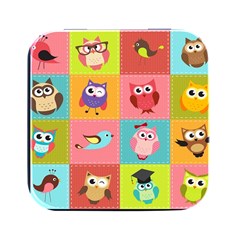 Owls Pattern Abstract Art Desenho Vector Cartoon Square Metal Box (black) by Bedest