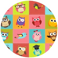 Owls Pattern Abstract Art Desenho Vector Cartoon Wooden Puzzle Round by Bedest