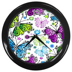 Butterflies Abstract Background Colorful Desenho Vector Wall Clock (black) by Bedest