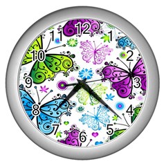 Butterflies Abstract Background Colorful Desenho Vector Wall Clock (silver) by Bedest