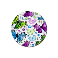 Butterflies Abstract Background Colorful Desenho Vector Rubber Coaster (round) by Bedest