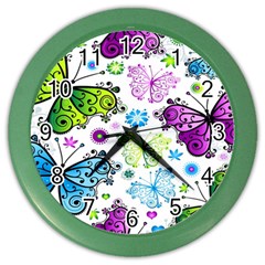 Butterflies Abstract Background Colorful Desenho Vector Color Wall Clock by Bedest