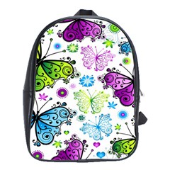 Butterflies Abstract Background Colorful Desenho Vector School Bag (large) by Bedest