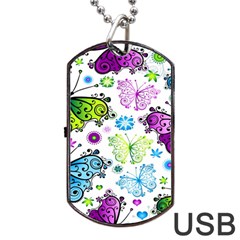 Butterflies Abstract Background Colorful Desenho Vector Dog Tag Usb Flash (one Side) by Bedest