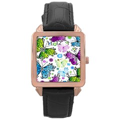 Butterflies Abstract Background Colorful Desenho Vector Rose Gold Leather Watch  by Bedest