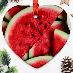 Watermelon Fruit Green Red Ornament (heart) by Bedest