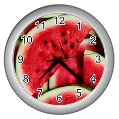 Watermelon Fruit Green Red Wall Clock (silver) by Bedest