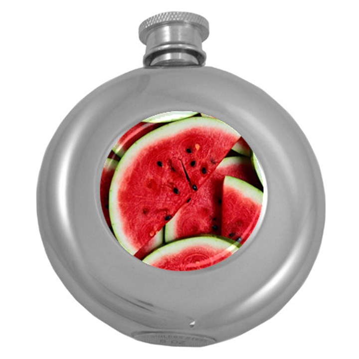 Watermelon Fruit Green Red Round Hip Flask (5 oz)