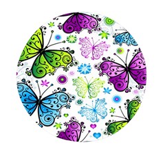 Butterflies Abstract Background Colorful Desenho Vector Mini Round Pill Box by Bedest