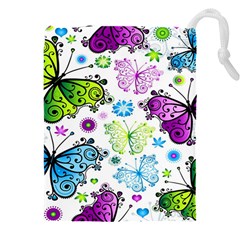 Butterflies Abstract Background Colorful Desenho Vector Drawstring Pouch (4xl) by Bedest