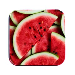 Watermelon Fruit Green Red Square Metal Box (black)