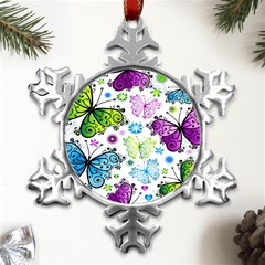 Butterflies Abstract Background Colorful Desenho Vector Metal Small Snowflake Ornament by Bedest