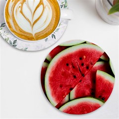 Watermelon Fruit Green Red Uv Print Round Tile Coaster by Bedest