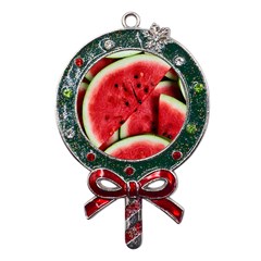 Watermelon Fruit Green Red Metal X mas Lollipop With Crystal Ornament