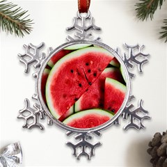 Watermelon Fruit Green Red Metal Large Snowflake Ornament by Bedest