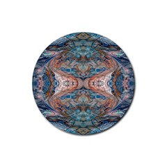 Blue Arabesque Rubber Round Coaster (4 Pack) by kaleidomarblingart