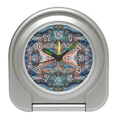 Blue Arabesque Travel Alarm Clock by kaleidomarblingart