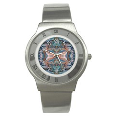 Blue Arabesque Stainless Steel Watch by kaleidomarblingart