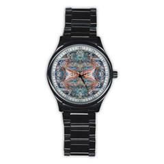 Blue Arabesque Stainless Steel Round Watch by kaleidomarblingart