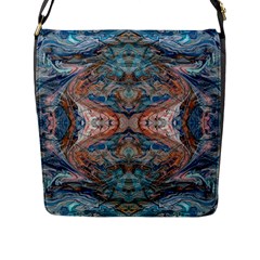 Blue Arabesque Flap Closure Messenger Bag (l) by kaleidomarblingart