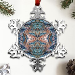 Blue Arabesque Metal Small Snowflake Ornament by kaleidomarblingart