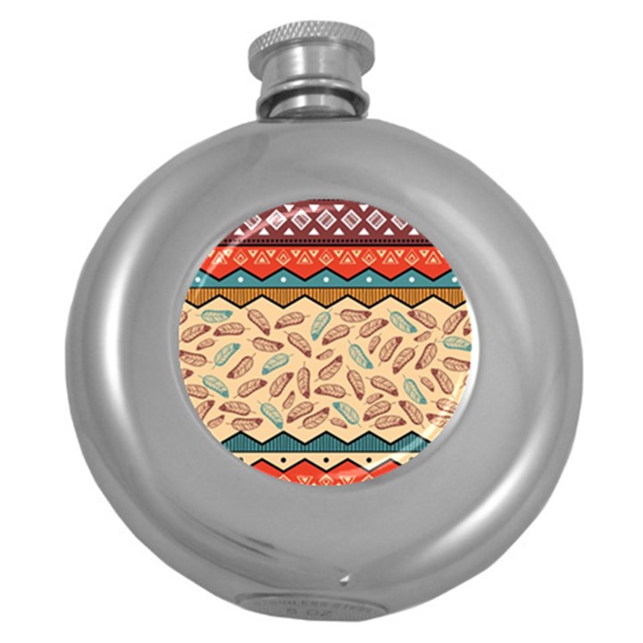 Ethnic-tribal-pattern-background Round Hip Flask (5 oz)