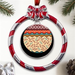 Ethnic-tribal-pattern-background Metal Red Ribbon Round Ornament