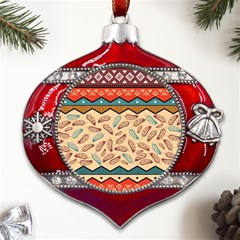 Ethnic-tribal-pattern-background Metal Snowflake And Bell Red Ornament