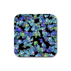 Chromatic Creatures Dance Wacky Pattern Rubber Square Coaster (4 Pack) by dflcprintsclothing