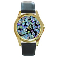 Chromatic Creatures Dance Wacky Pattern Round Gold Metal Watch by dflcprintsclothing