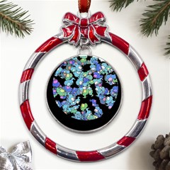 Chromatic Creatures Dance Wacky Pattern Metal Red Ribbon Round Ornament by dflcprintsclothing