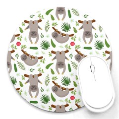 Seamless Pattern With Cute Sloths Round Mousepad by Ndabl3x