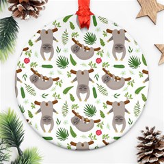 Seamless Pattern With Cute Sloths Ornament (round) by Ndabl3x