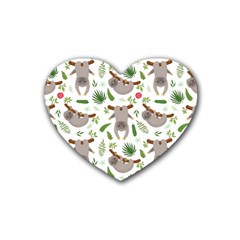 Seamless Pattern With Cute Sloths Rubber Heart Coaster (4 Pack) by Ndabl3x