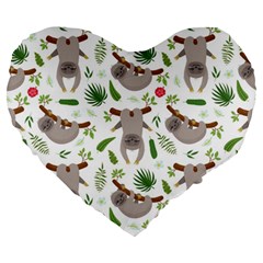 Seamless Pattern With Cute Sloths Large 19  Premium Heart Shape Cushions by Ndabl3x