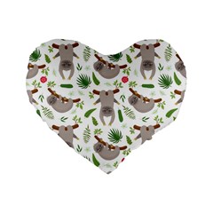 Seamless Pattern With Cute Sloths Standard 16  Premium Flano Heart Shape Cushions by Ndabl3x