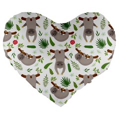 Seamless Pattern With Cute Sloths Large 19  Premium Flano Heart Shape Cushions by Ndabl3x