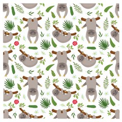 Seamless Pattern With Cute Sloths Wooden Puzzle Square by Ndabl3x